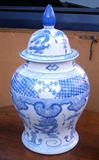 ASIAN BLUE & WHITE LARGE GINGER JAR