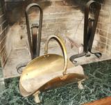 ANTIQUE BRASS ARTS & CRAFTS ANDIRON & CLAW FOOT LOG HOLDER