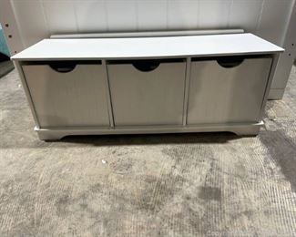Kid Craft White Storage Bench with 3 Wood Bins