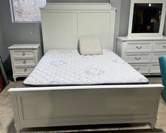 Stone and Leigh White Queen Size Bed with Spring Air Mattress Boxspring Head board Footboard and Rails