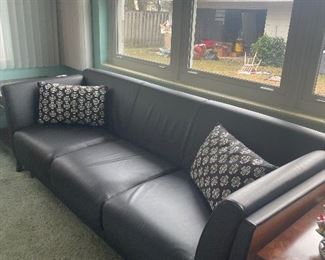 Black, leather sofa