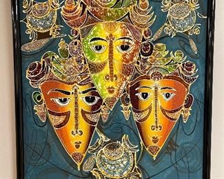 Gus, Laura by Paoli framed original mixed medium on fabric