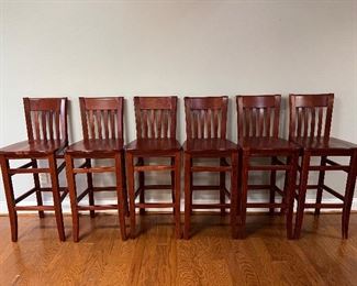 6 Cherry wood high top backed bar stools