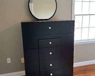 Huppe 5 Drawer Hi Boy Dresser with attached round mirror