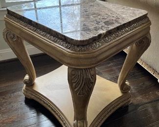 Bernhardt Marble topped wooden 4 legged accent table (27"W x 23"D x 26"H) 