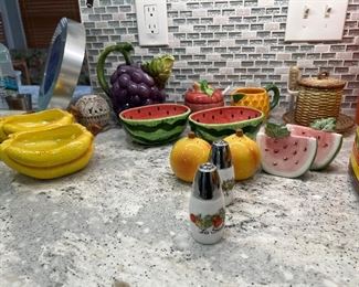 Kitchen ceramic fruits and salt n pepper shakers