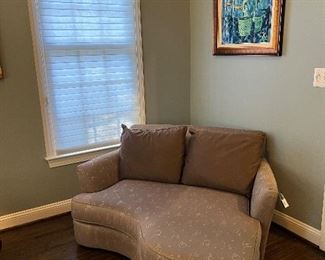 Carter piano shaped upholstered loveseat/chaise