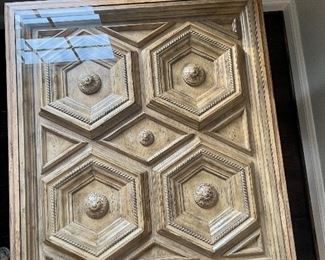 Bernhardt rectangular wooden end table with glass top protection detail (34"L X 31"W X 26"H)