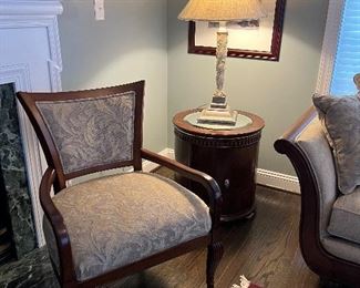 Schnadig curved back floral pattern upholstered armchair (pr)