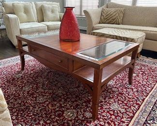 Rectangular 1 drawer coffee table with glass top sides