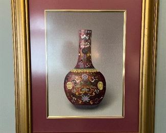 Silk Embroidered Flower Vase Fabric Art