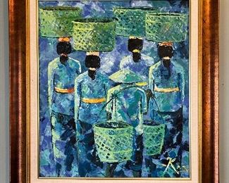 Original Oil on Canvas Market Scene signed by Kos