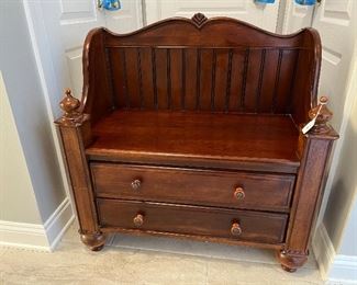 Small mudroom bench with 2 drawer storage