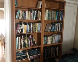 2 Oak book shelves with lots of nice coffee table books