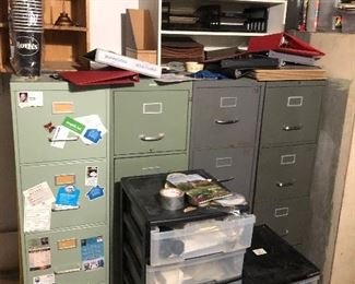 metal storage files & plastic bins with tools 