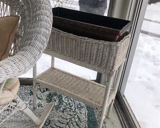 vintage white wicker planter 