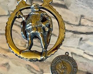 SOLD: Brass Horse Marker "Falstaff." $12. United States Testing Co Pendant.