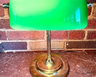 SOLD. Green Library Lamp.