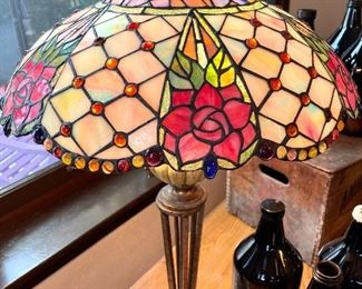 SOLD- Double Bulb Slag Glass Reproduction Lamp.