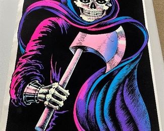 Vintage, psychedelic skeleton, velvet blacklight poster