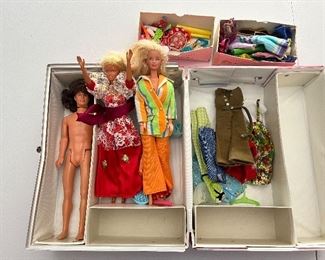 Vintage Barbie case, full of dolls and accessories