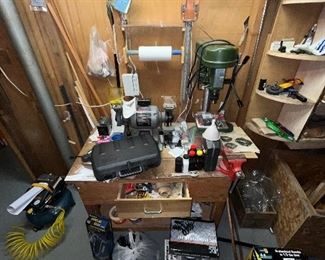Drill press, and other miscellaneous tools in the basement has a well stocked workshop