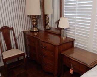 French Provincial dresser and mirror, small chest