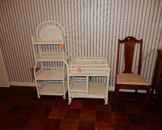 White wicker stand and tea cart