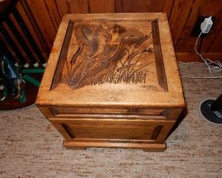 Signed small hand-carved chest