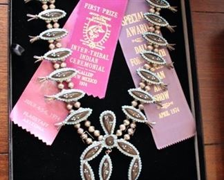 Award winning "Flower Seven Squash" squash blossom necklace by Earl & Carole Brown c. 1974