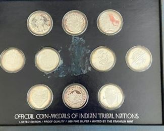 Lot of 47 Official Coins / Medals of Indian Tribal Nations, .999 fine silver, with some signed books