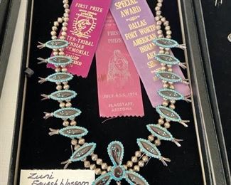 Zuni squash blossom sterling necklace, award winning from 1974 by Carol & Ted Brown