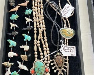 Native American jewelry bolos, fetish necklace, bear claw