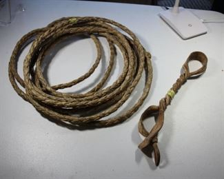 Vintage leather hand woven lasso / lariat & leather horse hobble by Paul Begay