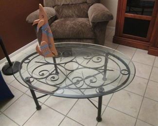 Detailed Coffee Table, Metal Frame, Glass Top