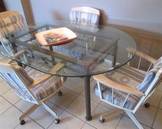 Table, Metal Legs with Design Feature & Glass Top,      66" X 46"