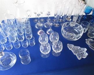 Glassware Assortment:  Pitchers, Etched Goblets & Juice Glasses, Wine Stems, Brandy Snifters, Tapered Beer Glasses