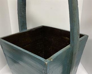 03 Chinese Wooden Rice Bucket Painted Blue