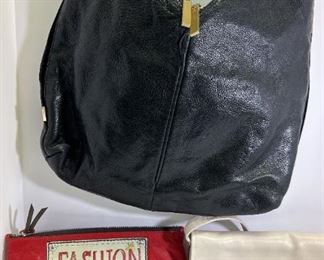 Black Leather Tahari Handbag, Leather Paloma Picasso Clutch W Strap  Brighton Fashion Bag