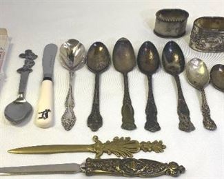 Brass Letter Opener Greece, Mickey Mouse Collectors Spoon, Vintage Sea World Spoon, Misc Silverplate