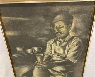 Charcoal Drawing Of A Potter