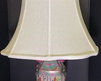 Chinese Porcelain Famile Rose And Fruit Lamp With Shade