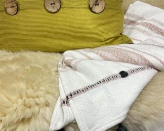 Cordero Australiano Hide Rug, Soft Woven Blanket With Tassels, Chartreuse Silklike Pillow