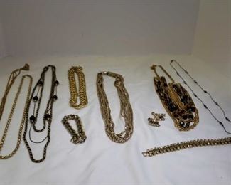 GoldToned Necklaces 7 Bracelets 2 And Clip On Earrings