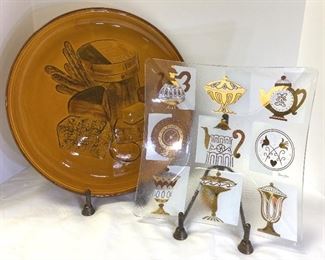 MCM Vintage Inland Glass Square Serving Dish, MCM Los Angeles Potteries 505 Large Cheese Platter