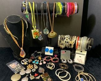 Modern Colorful Costume Jewelry, 25 Pairs Of Earrings  Colorful Hoops, 20 Bracelets  More