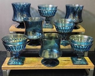 Seneca Dark Blue Goblet Glasses 4 And Vintage Indiana Glass Colonial Park Lane Blue Sherbet Glass