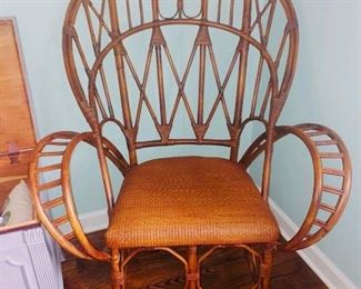 Incredible Vintage Bloomingdales rattan peacock chair