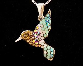 Hand Made Sterling Silver Hummingbird Pendant on Sterling Silver Chain, 19" Long, See Description For More Details
