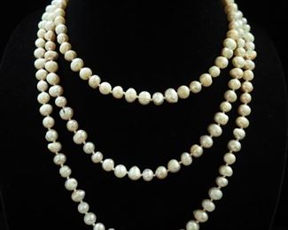 White Genuine Fresh Water Pearl Round Necklace, 7-8mm, 64" Long
